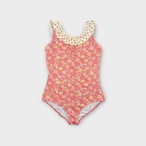 Mini Boden Ruffle Trim Pink Floral Swimsuit